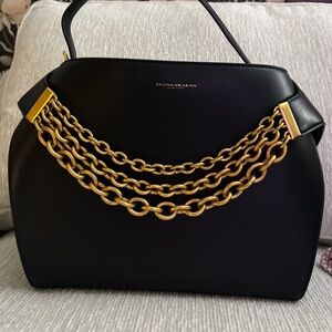 Donna Karan New York Plandome Chain Leather Satchel – Black & Gold